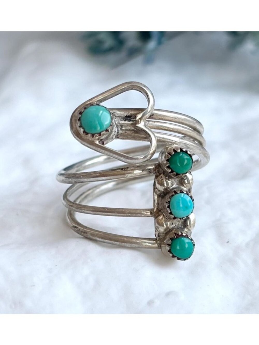 Coiled Heart Multi Color Turquoise Sterling Silver 925 Vintage Ring - sz 4.75